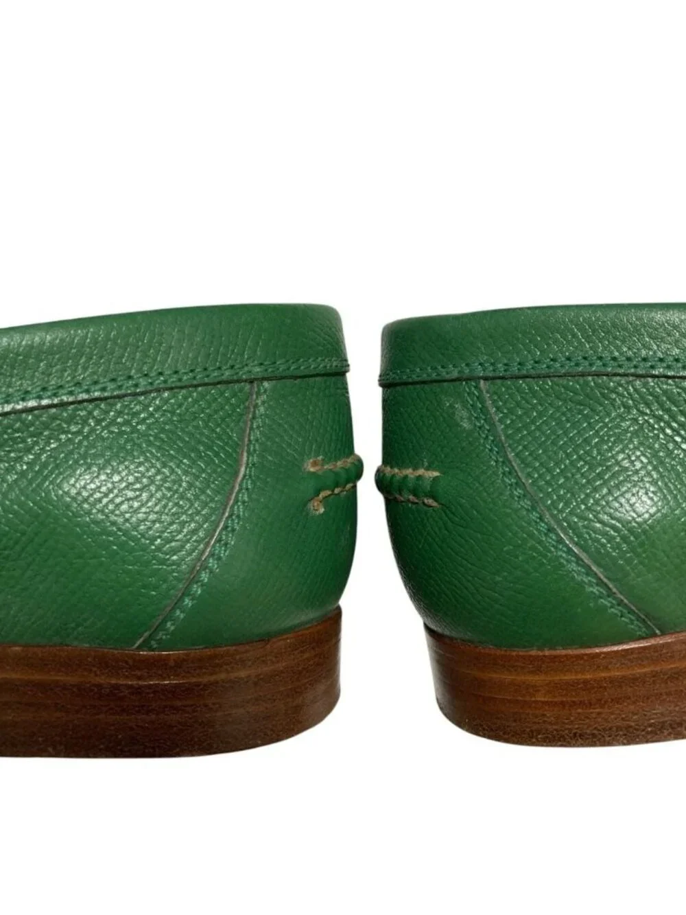 Hermes Logo Leather Loafers Shoes Green